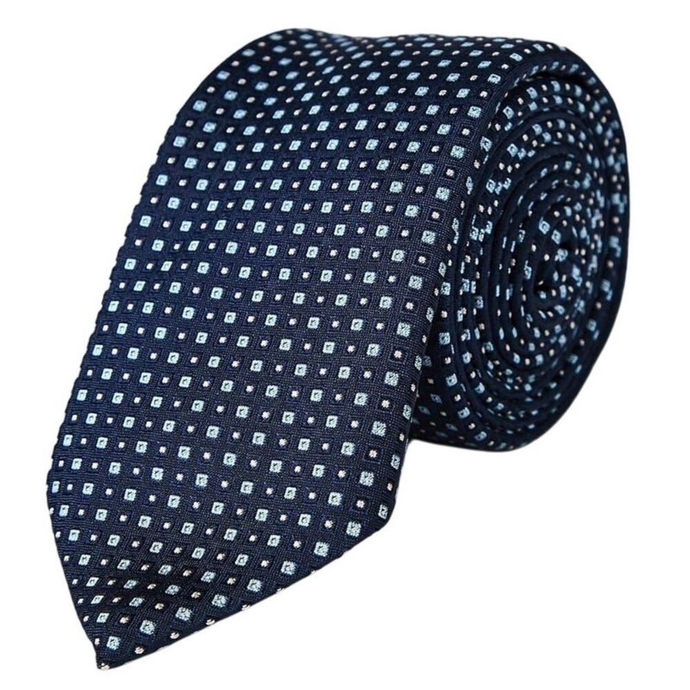 Boss Geometric Pattern Microfiber Tie / Dark Blue